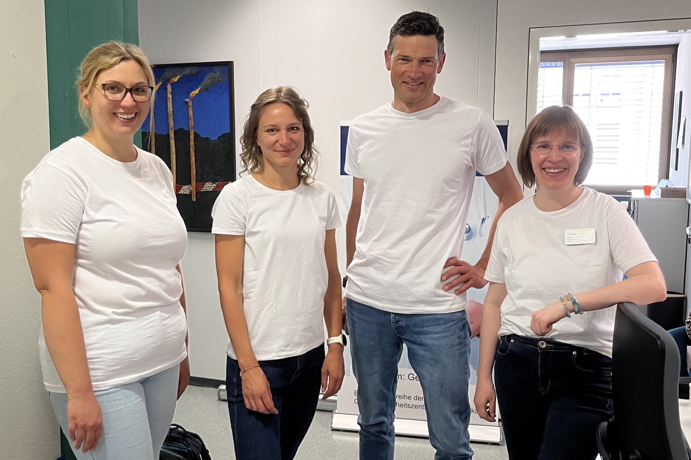 GRN-Stand beim Tag der offenen Tür Rhein-Neckar-Kreis im Landratsamt Heidelberg. Michaela Hellmann, Frauke Sievers, Dr. Daniel Herzenstiel, Madline Hauck. Foto: GRN