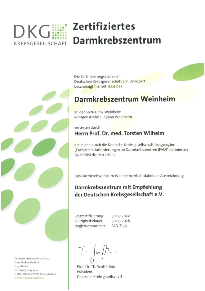 Zertifizierung der Deutschen Krebsgesellschaft